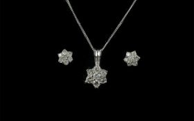 Ladies Superb Platinum Pair of Diamond Set Earrings, with matching pendant and platinum chain.