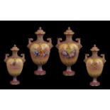 Royal Worcester Fine Quality Pair of Hand Painted Signed Lidded Vases 'Still Life Fruits',