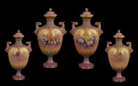Royal Worcester Fine Quality Pair of Hand Painted Signed Lidded Vases 'Still Life Fruits',