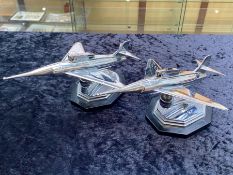 Pair of Art Deco Chrome Table Top Cigarette Lighters in the Form of Fighter Jets,
