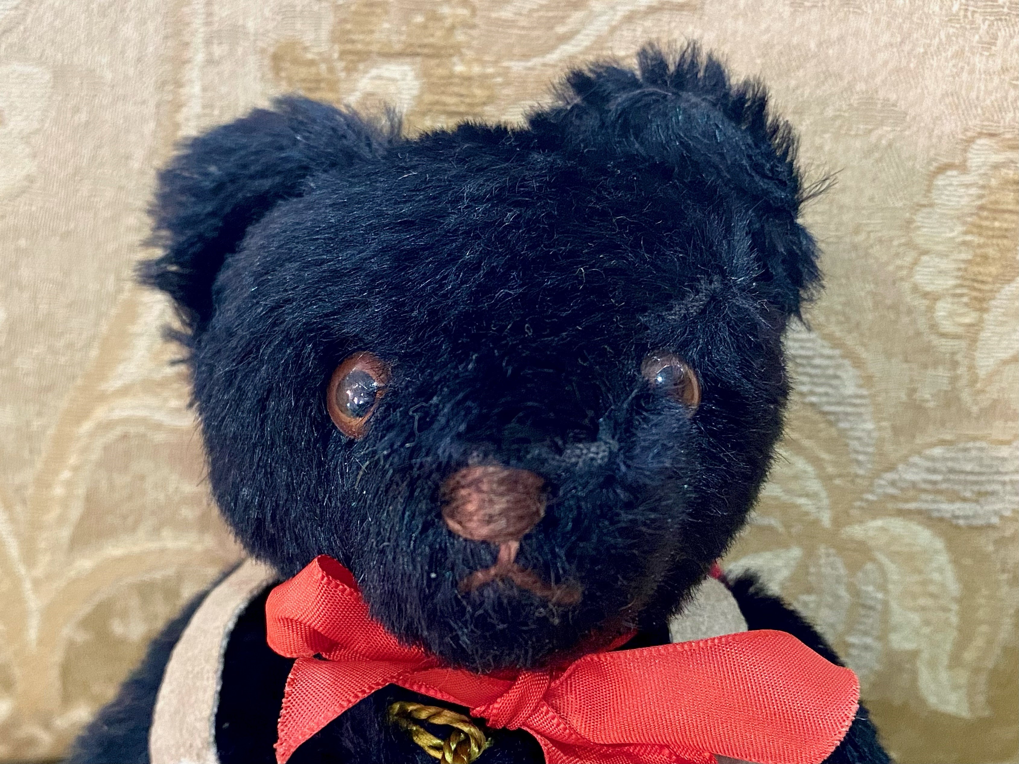 Harmann Original Teddy Bear, black plush fabric, complete with a back pack, moveable limbs, - Image 2 of 2