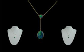 Antique Period - Superb 15ct Gold Opals Set Necklace With Drop. Marked 15ct.