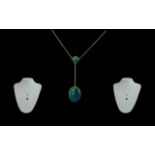 Antique Period - Superb 15ct Gold Opals Set Necklace With Drop. Marked 15ct.