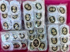 Haberdashery Interest - Box of Pearl Trimmed Cameo Brooches, in black and gold, ideal for