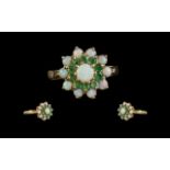 Ladies 9ct Gold Opal and Emerald Set Ring. Full Hallmark to Shank,. Flower head Design.