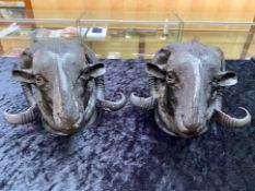 Pair of Bronze Rams Head Wall Sconces, realistically modelled, approx. 7" tall.