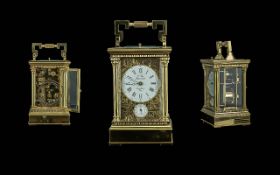 French - 20th Century Superb Repeating Alarm- Facility 8 Day Striking Brass Carriage Clock.