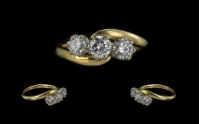 Ladies 18ct Gold Attractive Three Stone Diamond Set Ring,