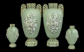 Brown Westhead and Moore Pair of Stunning Mid 19th Century Reticulated Twin Handle Vases,
