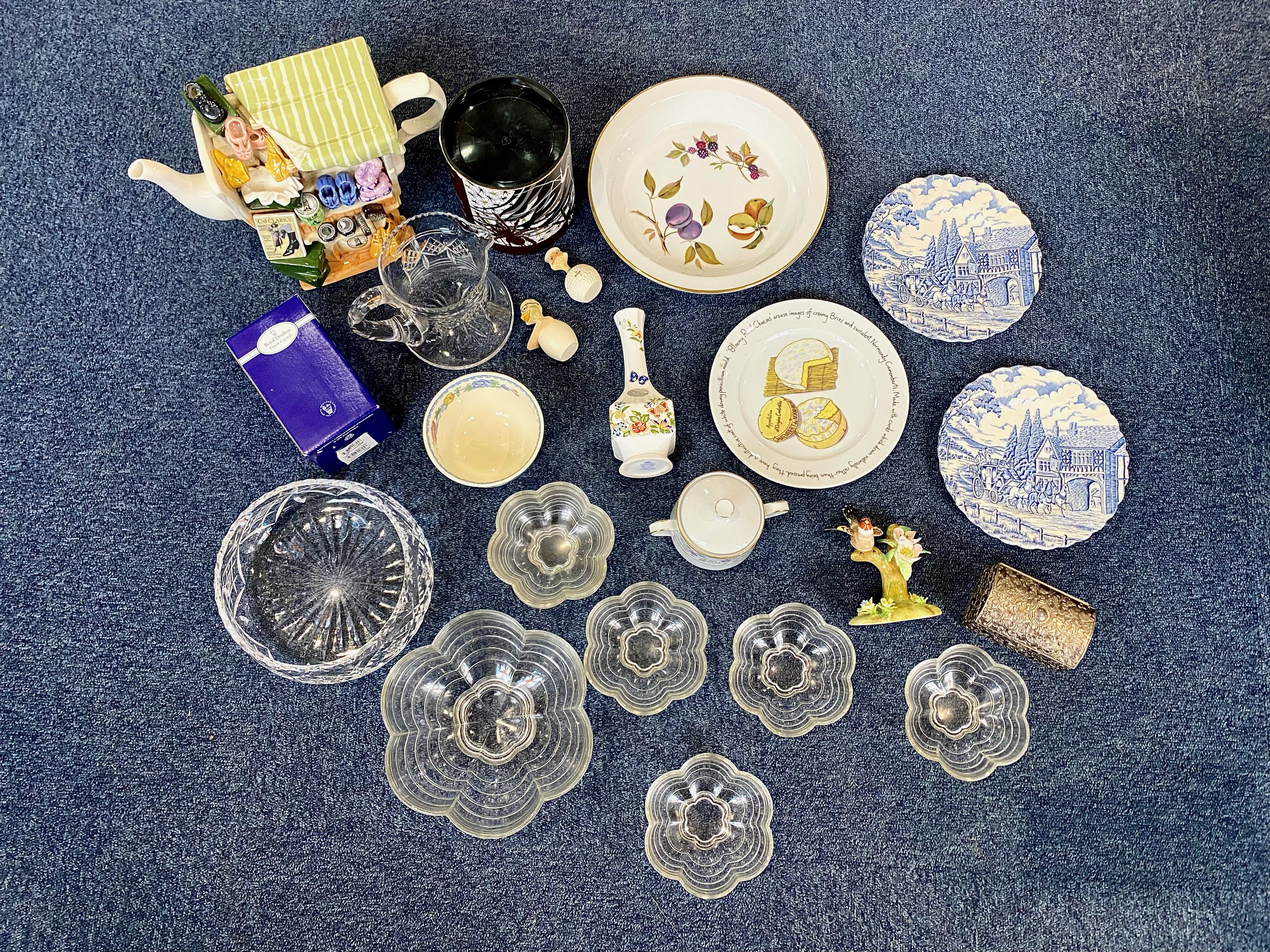 Box of Assorted Collectible Items, including Carded Design Teapot, Royal Worcester Evesham Dish, 2 x