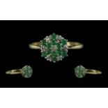 9ct Gold Emerald & Diamond Ring, flowerhead setting, weight 1.95 grams. Ring size R.