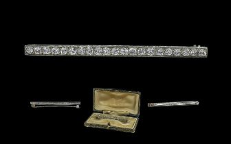 Art Deco Period 1920's 18ct White Gold Diamond Set Line Brooch ( Exquisite ) Set with 21 Round