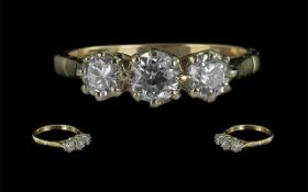 Antique Period 18ct Gold Ladies Three Stone Diamond Set Ring, the round,