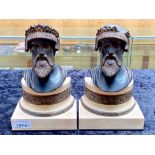 Pair of Modern Decorative Classical Bookends, bronze bust and marble base.