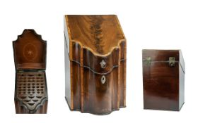 George III Mahogany Knife Box, figured sloping lid over a serpentine front,