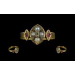 Antique Period 15ct Gold Ruby and Pearl Set Ring, hallmarked Birmingham 1907, maker's H & S,