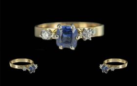 Ladies 18ct Gold Attractive 3 Stone Sapphire and Diamond Set Ring. Marked 18ct to Shank.