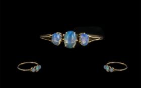 Ladies Attractive 9ct Gold Three Stone Opal Set Ring, full hallmark to shank,