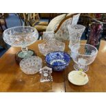 Two Boxes of Glassware, comprising large pedestal fruit bowl mounted on a wooden plinth,