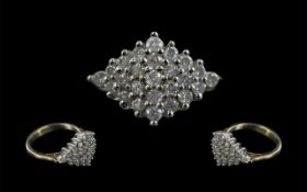 9ct Gold Diamond Cluster Ring, set with round brilliant cut diamonds, estimated diamond weight 1 ct,