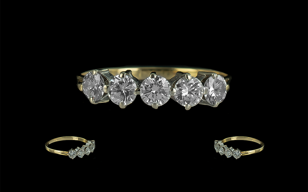 14ct Gold Attractive Five Stone Diamond Set Ring, fully hallmarked to shank - 585; the five round,