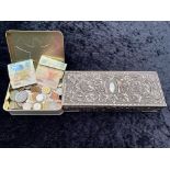 Tin of Assorted Foreign Coins, and banknotes,