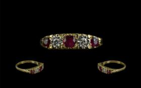 18ct Yellow Gold Attractive Ruby and Diamond Set Ring, marked 18ct to shank,