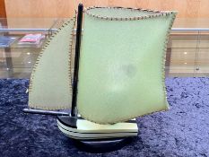 Art Deco Lamp in the form of a ship, early plastic green and brown base with green sails.