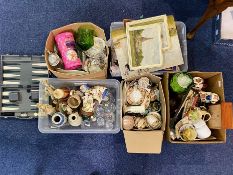 Five Large Boxes of Collectible Items, to include tea sets, glass ware, Chinese vases, dogs,