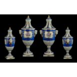 Dresden Superb Quality Pair of Large and Impressive Hand Painted Mask Handled Lidded Vases,