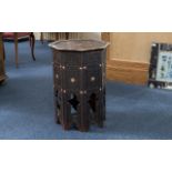 Late 19th Century Octagonal Hardwood Table, inlaid with camel bone and mother of pearl,