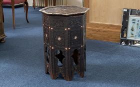 Late 19th Century Octagonal Hardwood Table, inlaid with camel bone and mother of pearl,