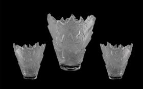 LALIQUE FRANCE; a large 'Champs-Elysees' vase with frosted and clear glass moulded decoration,