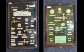 Brewery Interest - Two Framed Wall Displays, containing traditional cellar sundries, showing taps,