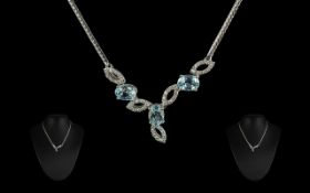 Ladies 18ct White Gold Superb Diamond and Aquamarine Set Necklace. Marked 750 - 18ct.