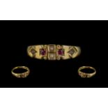 Antique Period Pleasing 15ct Gold Ruby & Pearl Set Ring - Marked 15ct (625) and Hallmark for
