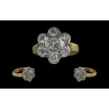 Ladies Superb 18ct Gold Diamond Set Cluster Ring, flower head design,