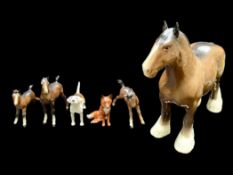 Collection of Beswick Horses & Animals, comprising a large Shire Horse 8.5'' tall, three foals