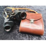 Pair of Antique WWI Octra Binoculars, No. 11054, 10 x 50. Strong leather case, red lining.