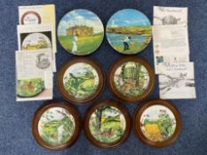 Box of Cabinet Plates, including five Wedgwood Plates in wooden surrounds,