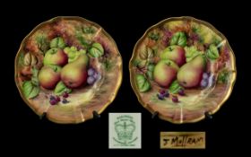 Two Handpainted Baroness Fruit Pattern Plates, 10.5" diameter with gilt trim.