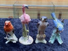 Four Goebel Bird Figures, comprising Peregrine Falcon 6" tall, Flamingo 8" tall, Robin 5" tall,