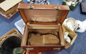 Vintage Leather Travel Case, brown, with twin locks and key and carry handle,