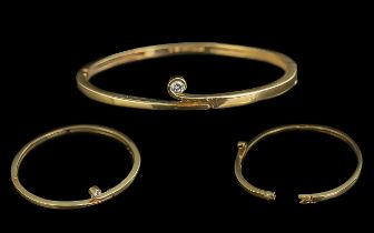 18ct Gold Good Quality Modern Diamond Set Hinged Bangle, in as new condition.