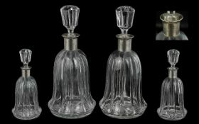 German - 1930's Pair of Fine Quality Silver Collared Moulded Glass Decanters of Wonderful