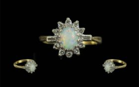 Ladies 18ct Gold Attractive Diamond and Opal Set Ring. Flower head Design.