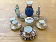 Box of Collectible Porcelain Items, comprising Royal Doulton Flambe Vase, in blue with cobalt and