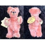 Bocs Teganau Bear, Limited Edition 76/200, pink plush fur with a bead headband, 8" tall.