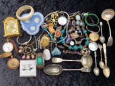 Box of Vintage Costume Jewellery & Collectibles, including Marcasite pendant,