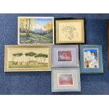 Selection of Original Artwork, including Kershaw (Mountain & Sheep), Ted Pickup (Botanical), John